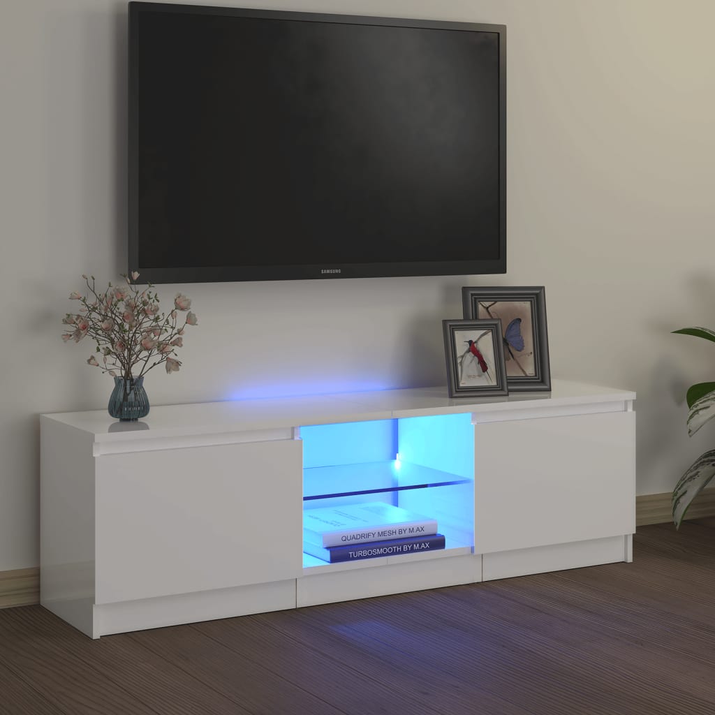 Έπιπλο Τηλεόρασης με LED Γυαλιστερό Λευκό 120 x 30 x 35,5 εκ. 1