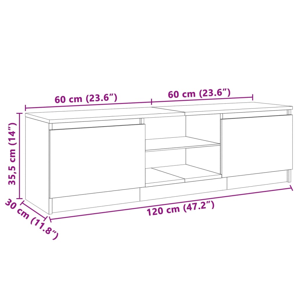 Έπιπλο Τηλεόρασης με LED Γυαλιστερό Λευκό 120 x 30 x 35,5 εκ. 10