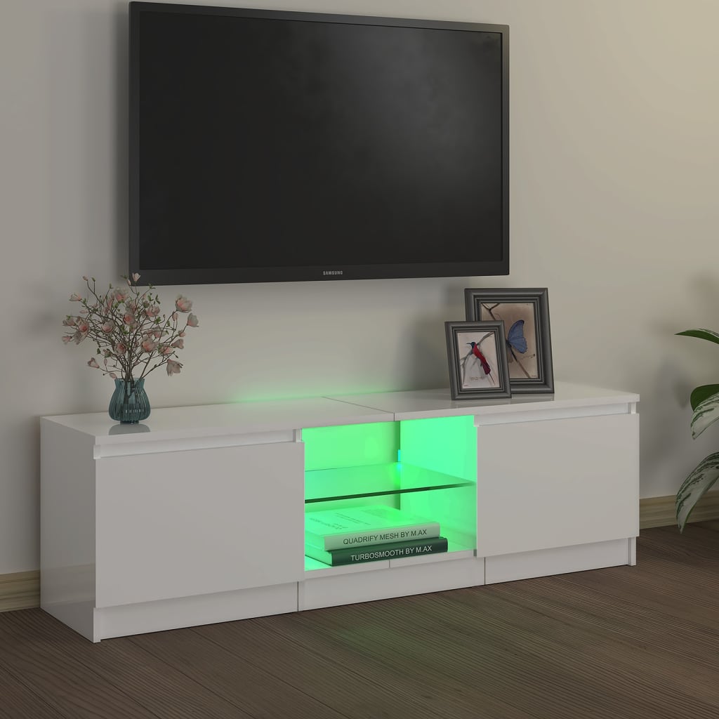 Έπιπλο Τηλεόρασης με LED Γυαλιστερό Λευκό 120 x 30 x 35,5 εκ. 4