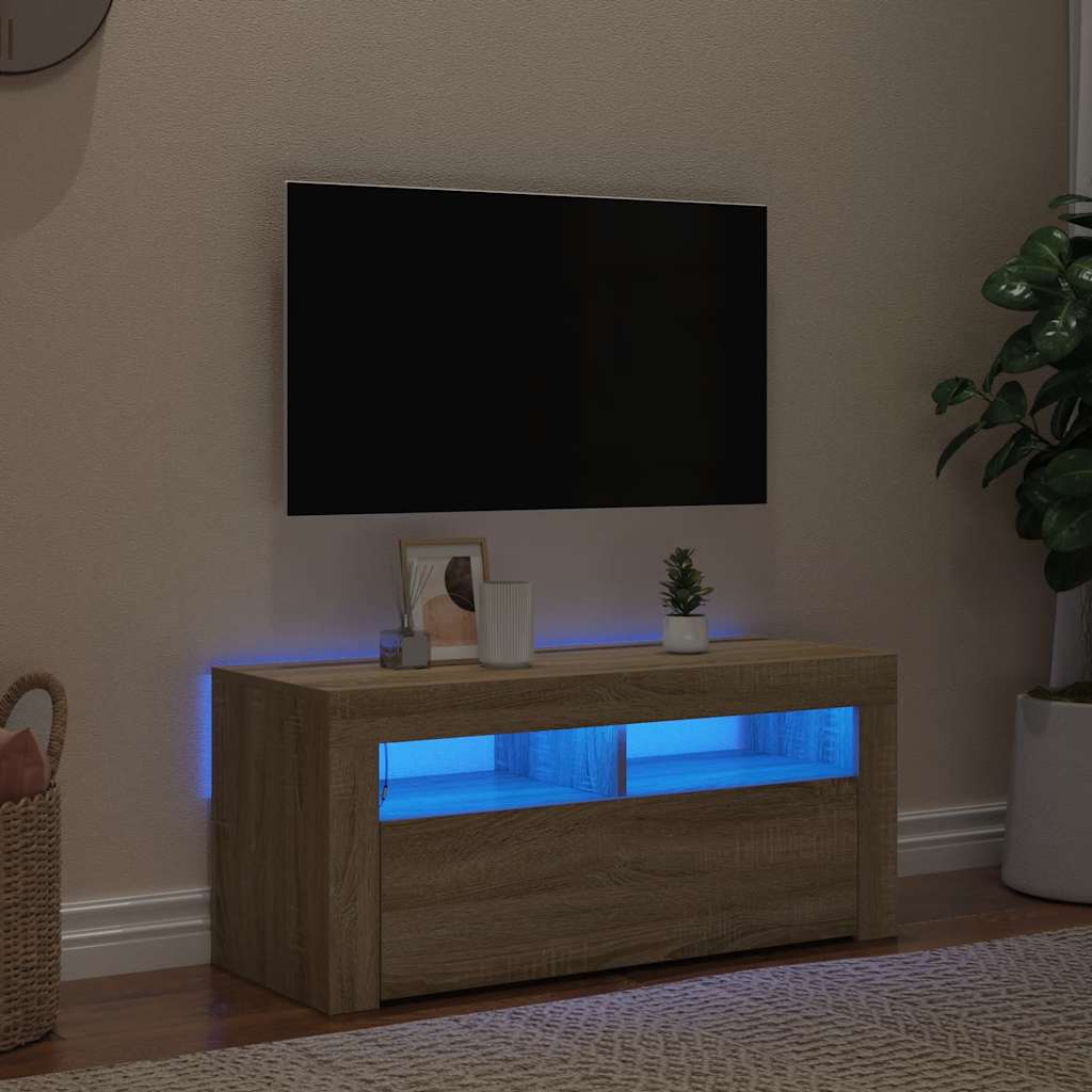 Έπιπλο Τηλεόρασης με LED Sonoma Δρυς 90x35x40 εκ. 1
