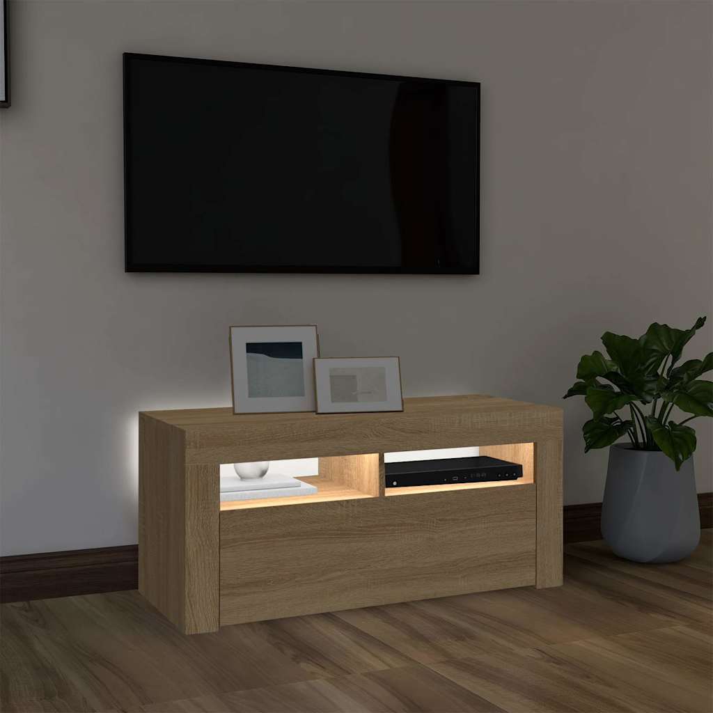 Έπιπλο Τηλεόρασης με LED Sonoma Δρυς 90x35x40 εκ. 3