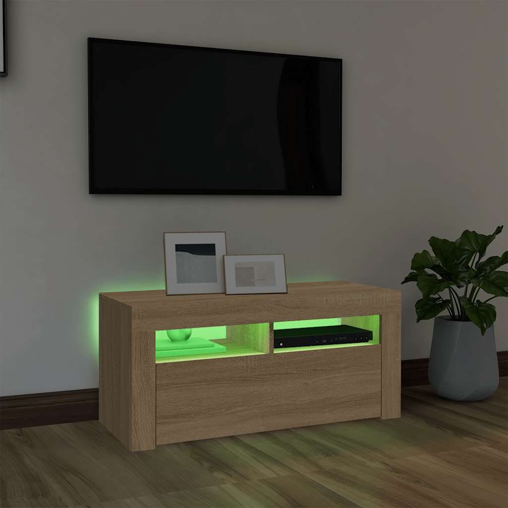 Έπιπλο Τηλεόρασης με LED Sonoma Δρυς 90x35x40 εκ. 4