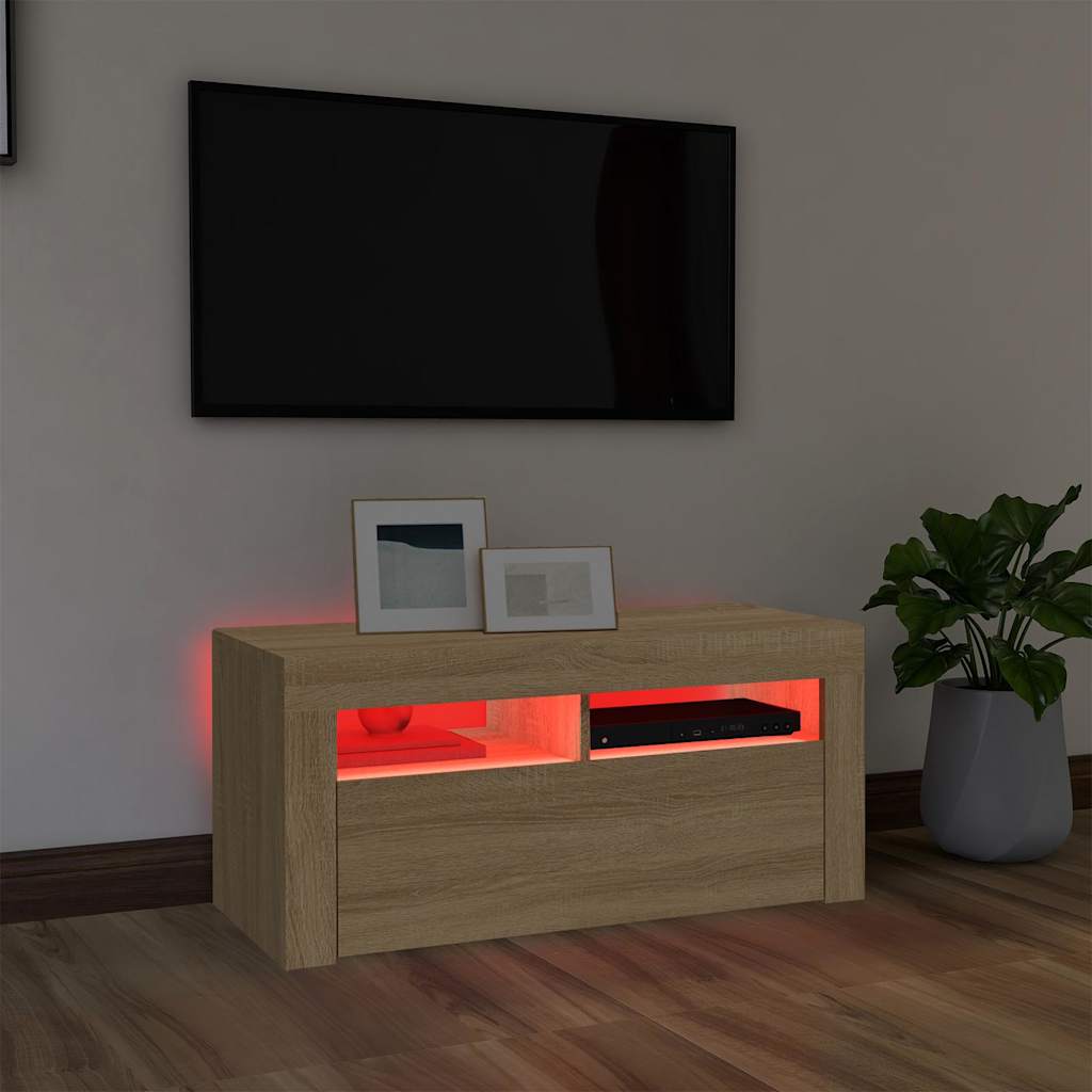 Έπιπλο Τηλεόρασης με LED Sonoma Δρυς 90x35x40 εκ. 5