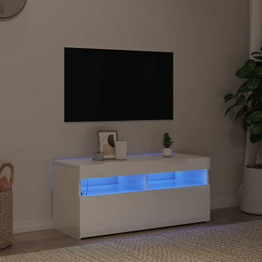 Έπιπλο Τηλεόρασης με LED Γυαλιστερό Λευκό 90x35x40 εκ. 1