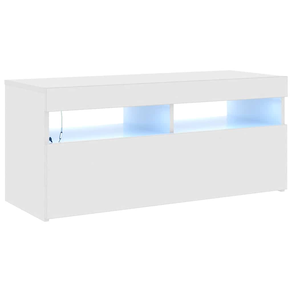 Έπιπλο Τηλεόρασης με LED Γυαλιστερό Λευκό 90x35x40 εκ. 2