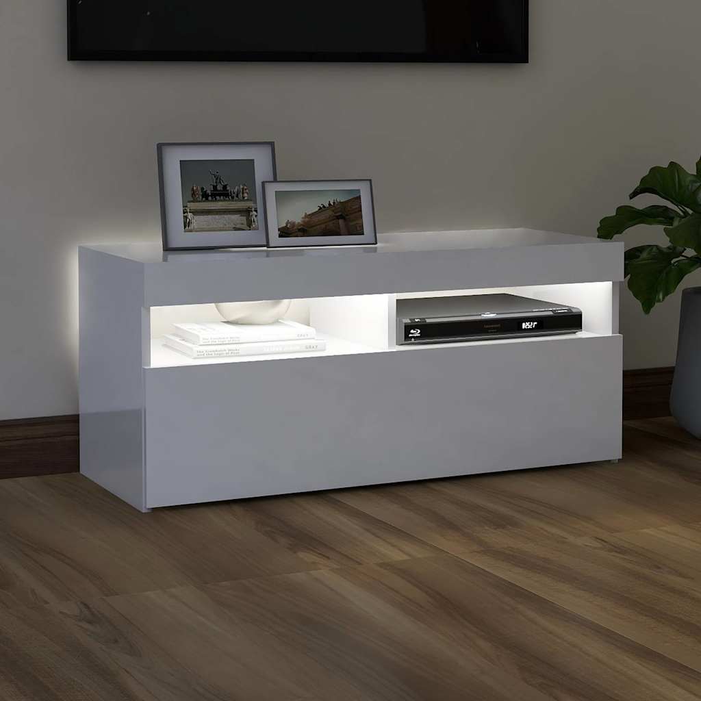Έπιπλο Τηλεόρασης με LED Γυαλιστερό Λευκό 90x35x40 εκ. 3