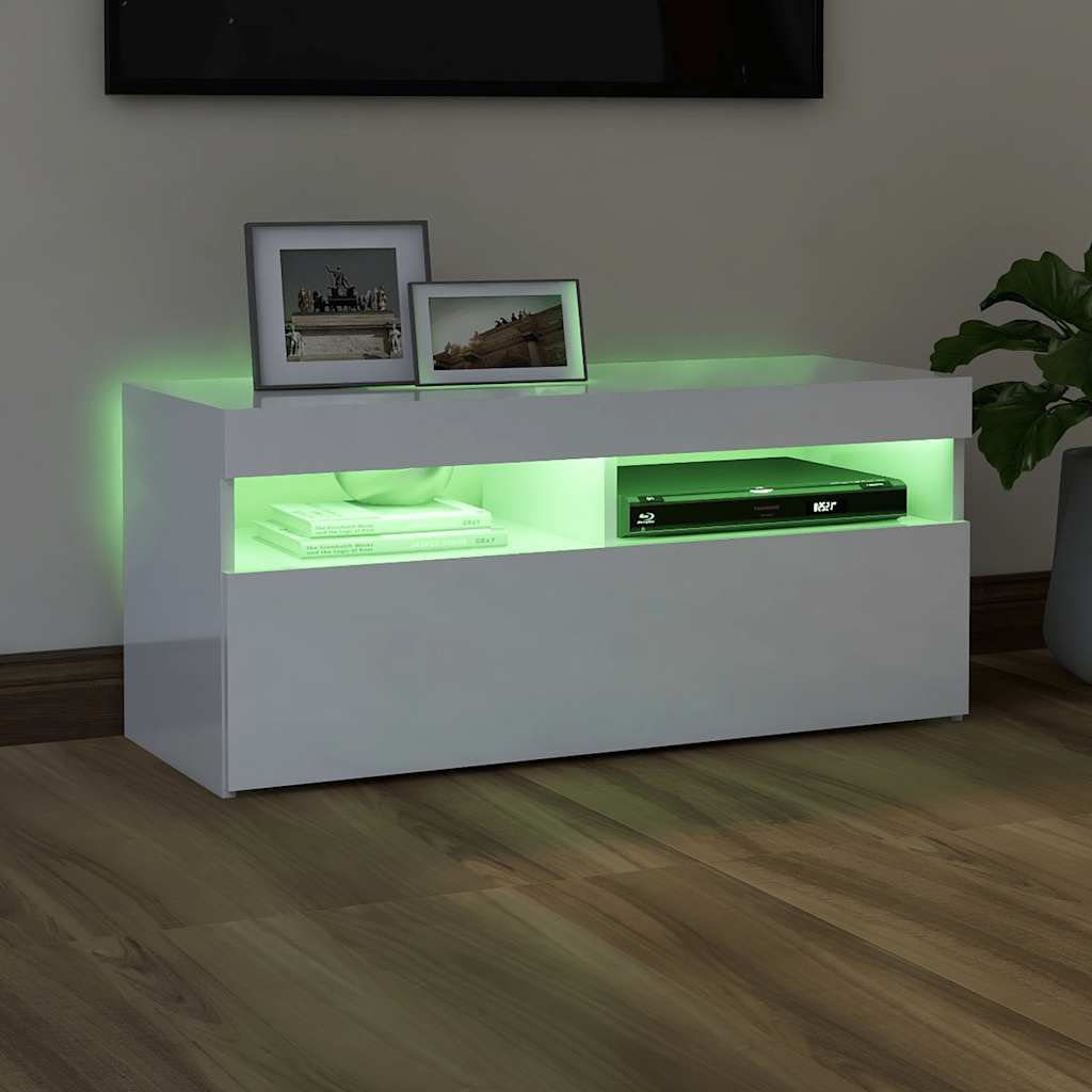 Έπιπλο Τηλεόρασης με LED Γυαλιστερό Λευκό 90x35x40 εκ. 4
