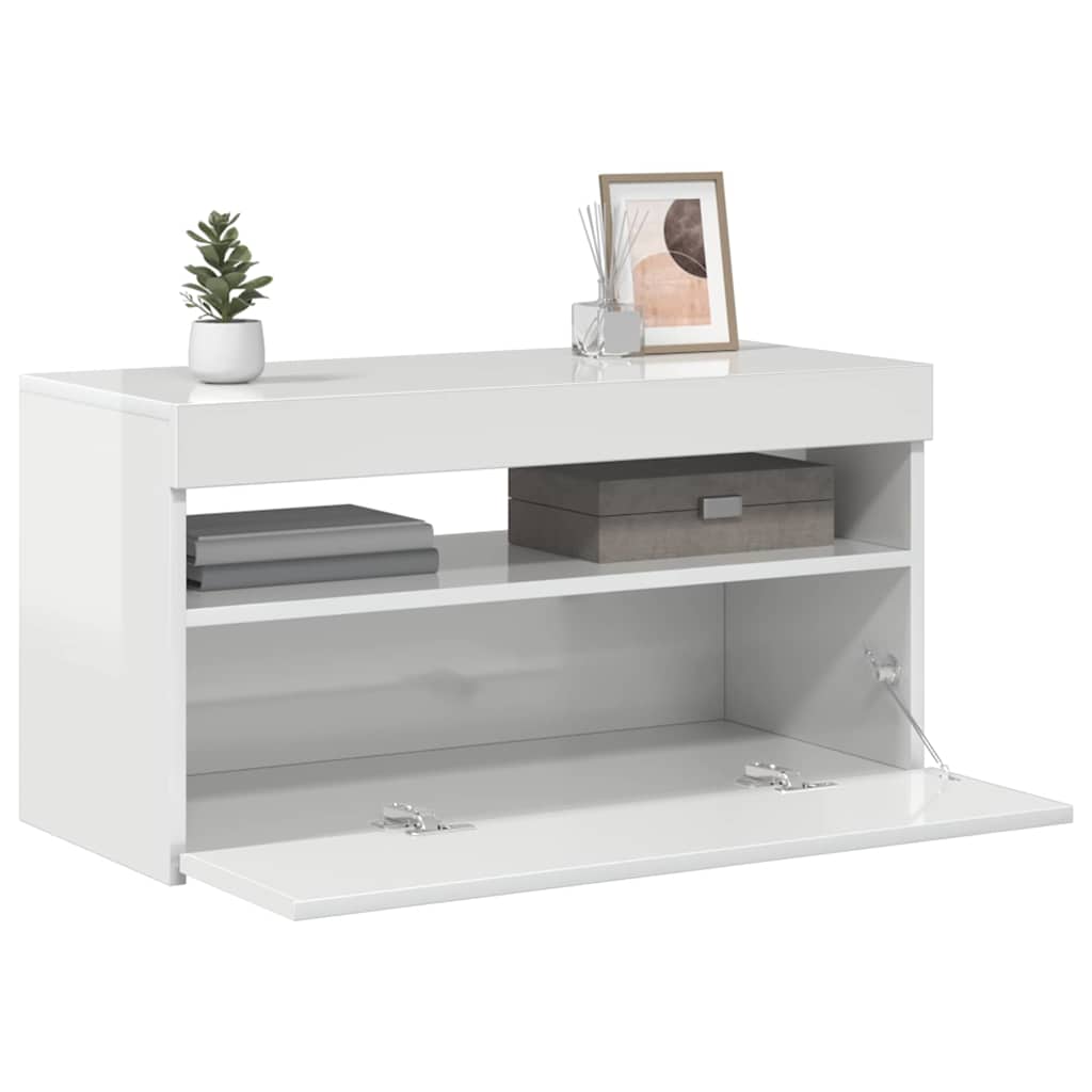 Έπιπλο Τηλεόρασης με LED Γυαλιστερό Λευκό 75 x 35 x 40 εκ. 3