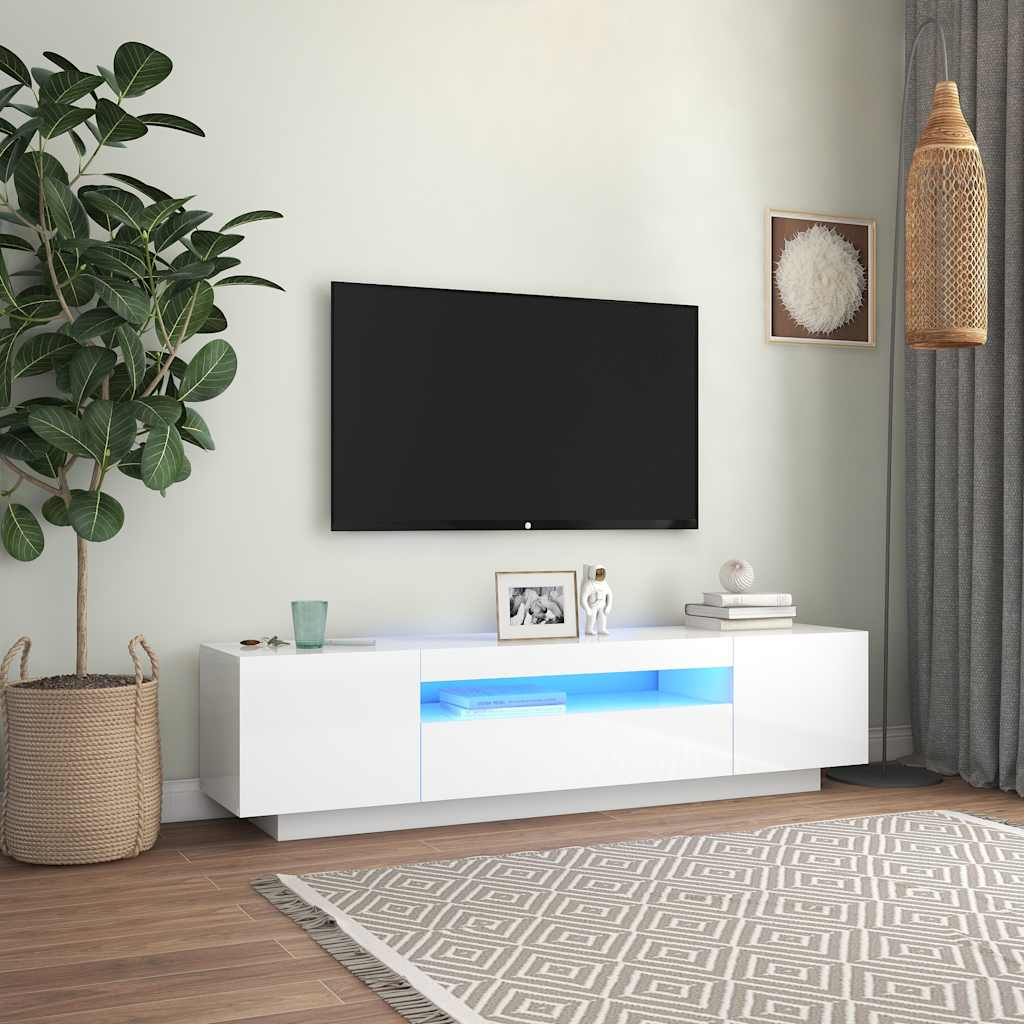 Έπιπλο Τηλεόρασης με LED Γυαλιστερό Άσπρο 160x35x40 εκ. 1