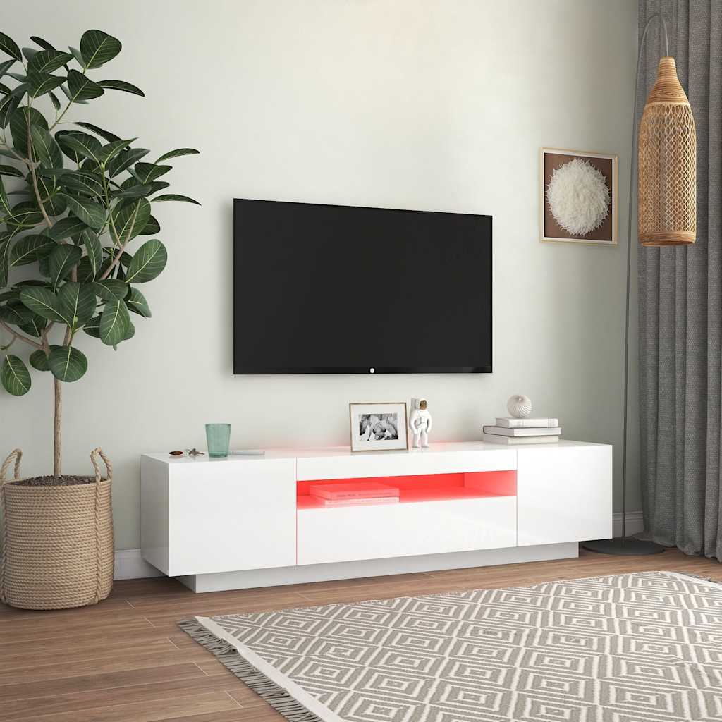Έπιπλο Τηλεόρασης με LED Γυαλιστερό Άσπρο 160x35x40 εκ. 3