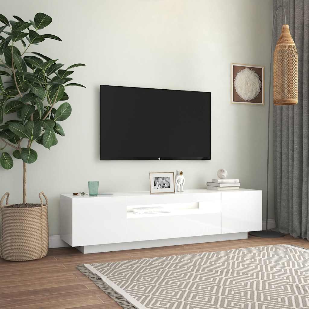 Έπιπλο Τηλεόρασης με LED Γυαλιστερό Άσπρο 160x35x40 εκ. 4