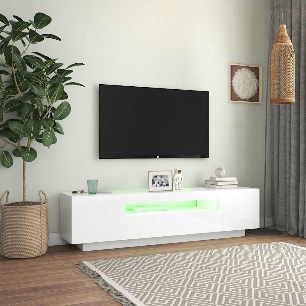 Έπιπλο Τηλεόρασης με LED Γυαλιστερό Άσπρο 160x35x40 εκ. 5