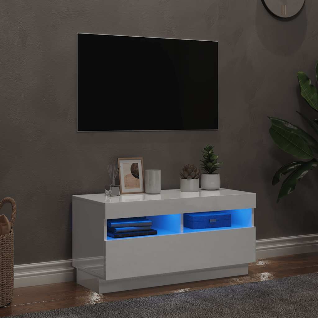 Έπιπλο Τηλεόρασης με LED Γυαλιστερό Λευκό 80 x 35 x 40 εκ. 1