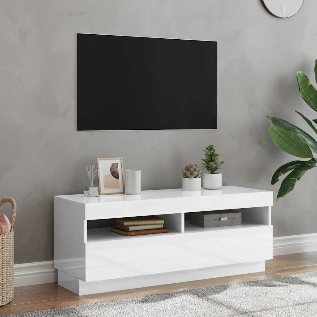 Έπιπλο Τηλεόρασης με LED Γυαλιστερό Άσπρο 100 x 35 x 40 εκ. 1