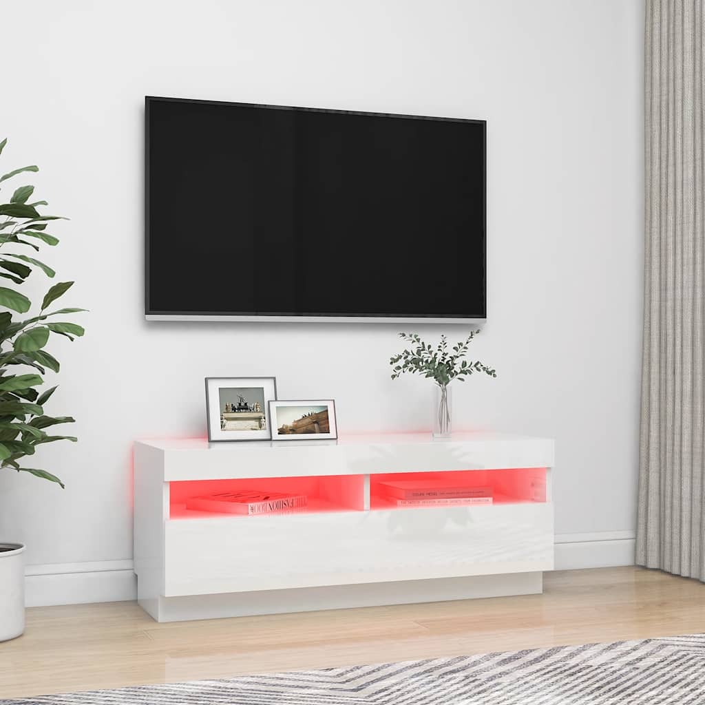 Έπιπλο Τηλεόρασης με LED Γυαλιστερό Άσπρο 100 x 35 x 40 εκ. 3