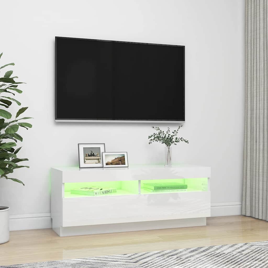 Έπιπλο Τηλεόρασης με LED Γυαλιστερό Άσπρο 100 x 35 x 40 εκ. 4