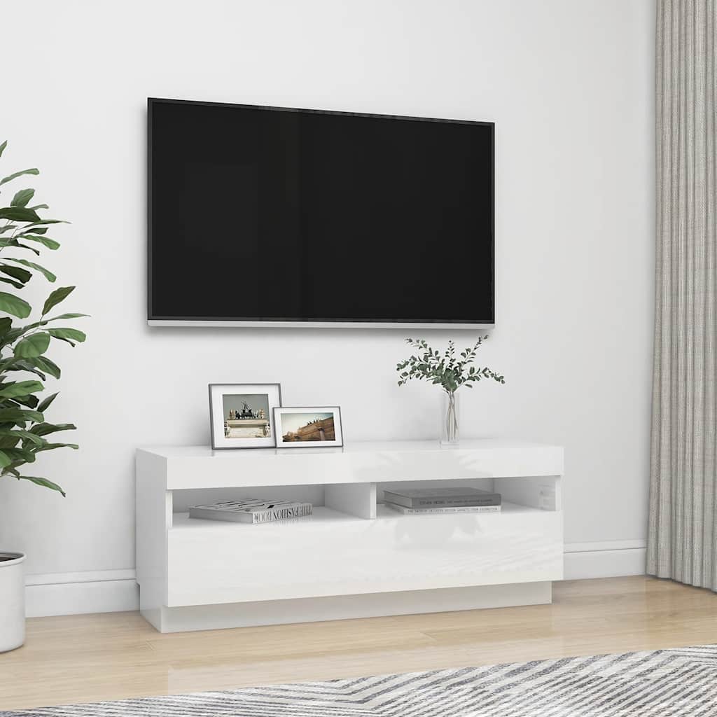 Έπιπλο Τηλεόρασης με LED Γυαλιστερό Άσπρο 100 x 35 x 40 εκ. 5