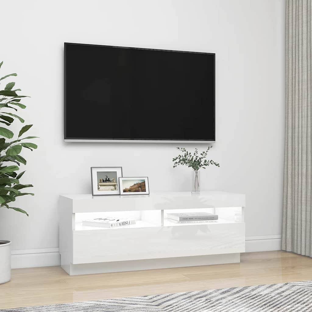 Έπιπλο Τηλεόρασης με LED Γυαλιστερό Άσπρο 100 x 35 x 40 εκ. 6