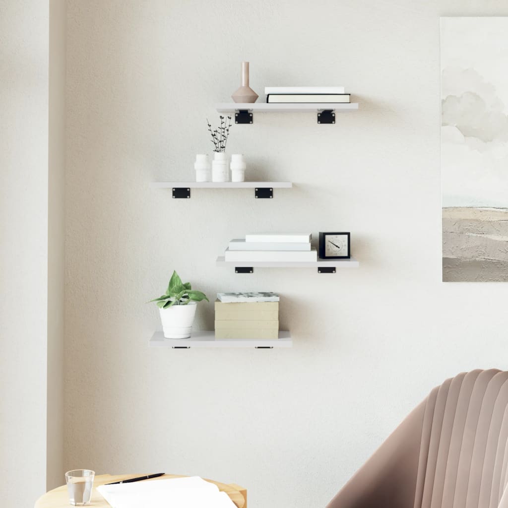 Ράφια Βιβλιοθήκης 4 τεμ. Γυαλ. Λευκό 40x20x1,5 εκ. Επεξ.Ξύλο 3