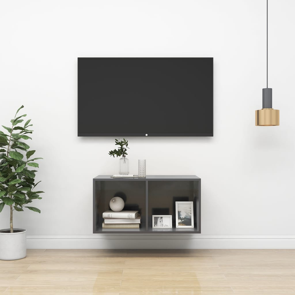 Έπιπλο Τηλεόρασης Κρεμαστό Γυαλ. Γκρι 37x37x72 εκ. Επεξ. Ξύλο 1