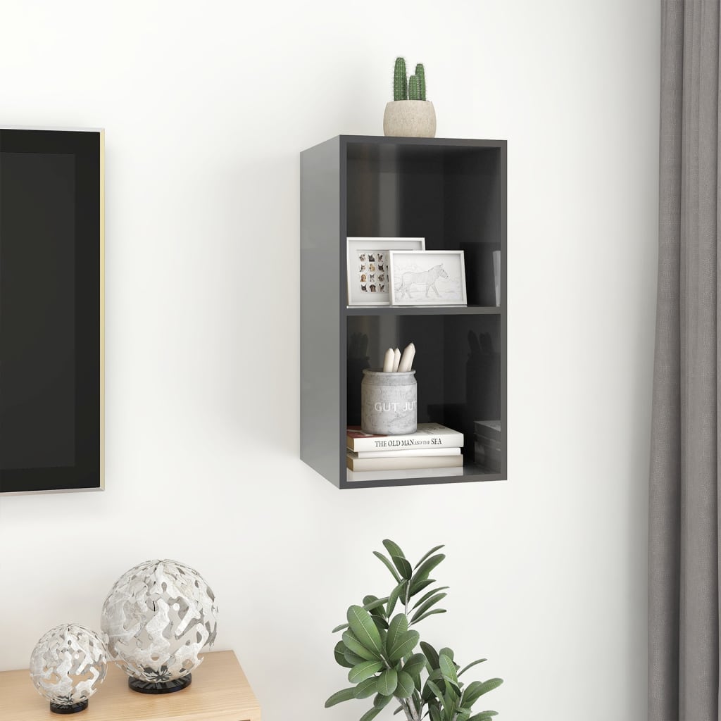 Έπιπλο Τηλεόρασης Κρεμαστό Γυαλ. Γκρι 37x37x72 εκ. Επεξ. Ξύλο 6