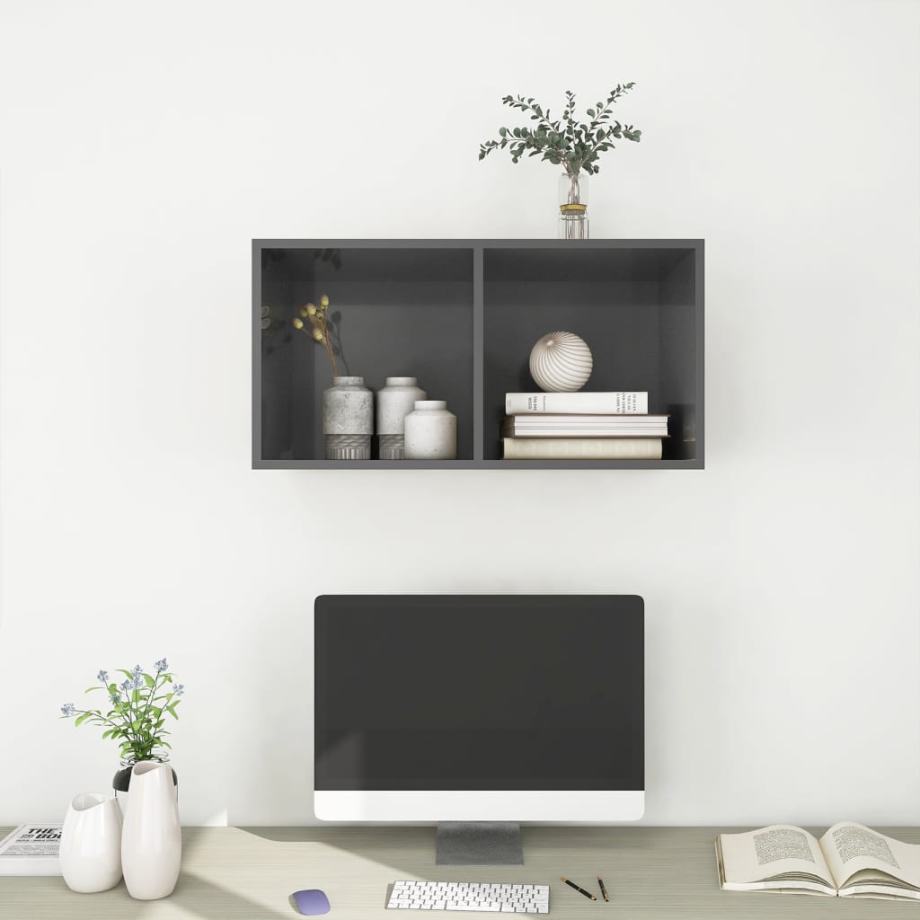 Έπιπλο Τηλεόρασης Κρεμαστό Γυαλ. Γκρι 37x37x72 εκ. Επεξ. Ξύλο 7