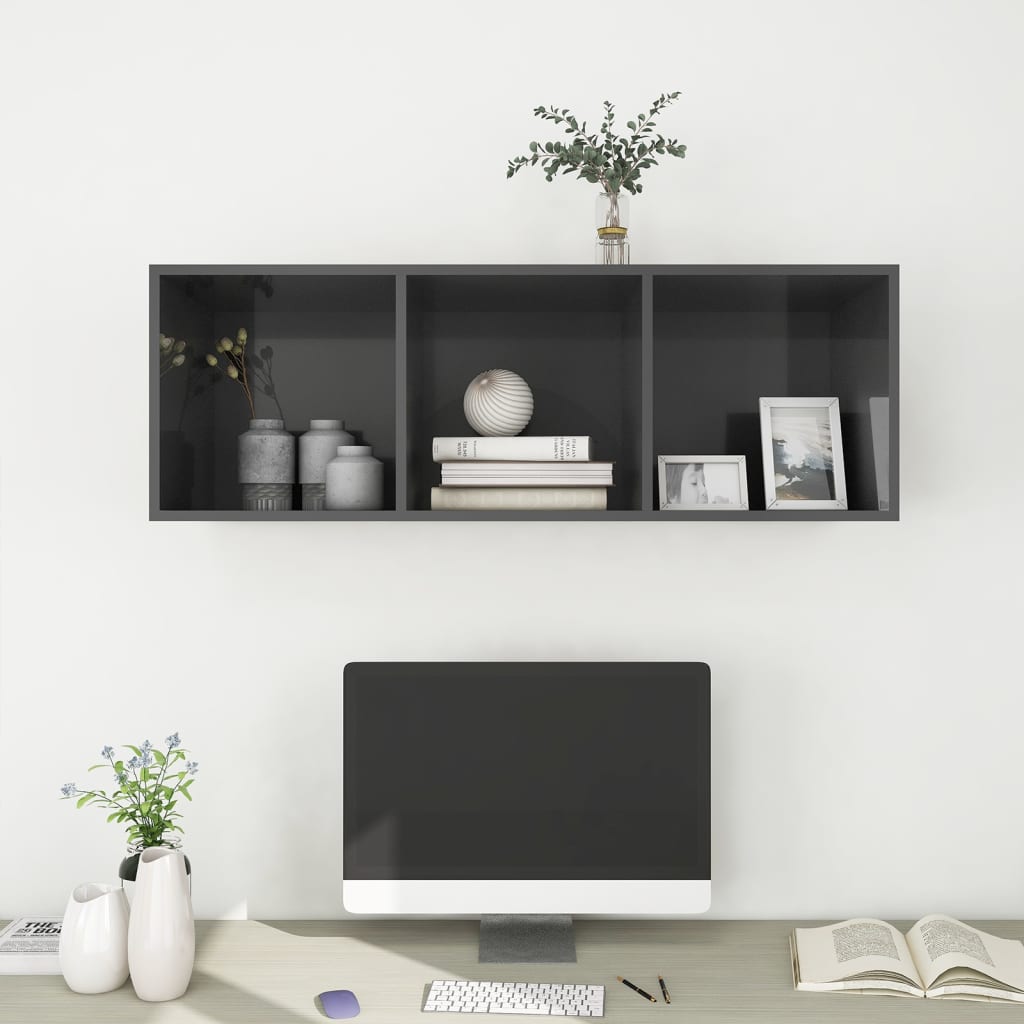 Έπιπλο Τηλεόρασης Κρεμαστό Γυαλ. Γκρι 37x37x107 εκ. Επεξ. Ξύλο 7