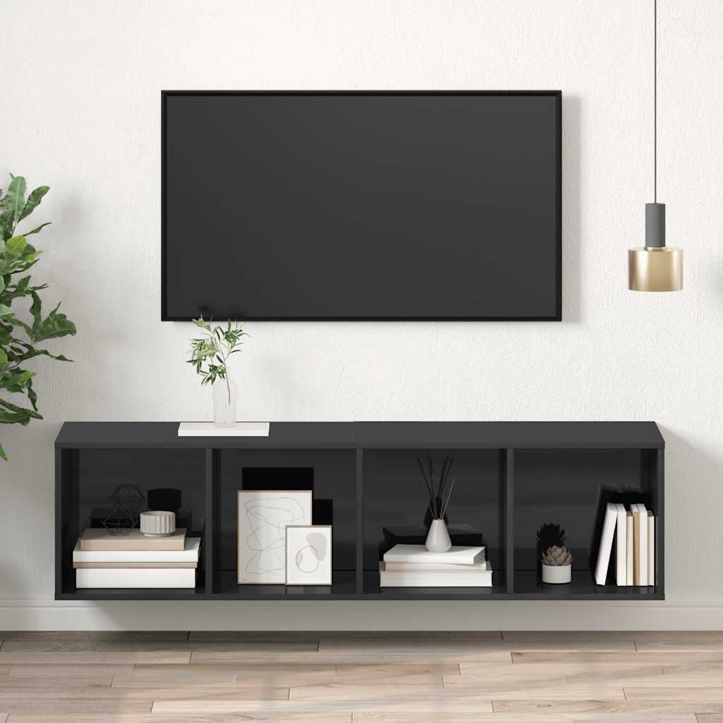 Έπιπλο Τηλεόρασης Κρεμαστό Γυαλ.Γκρι 37x37x142,5 εκ Επεξ. Ξύλο 1