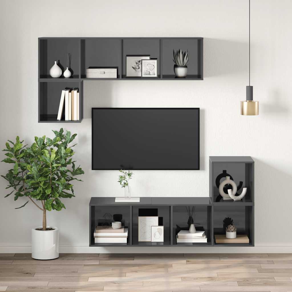 Έπιπλο Τηλεόρασης Κρεμαστό Γυαλ.Γκρι 37x37x142,5 εκ Επεξ. Ξύλο 4