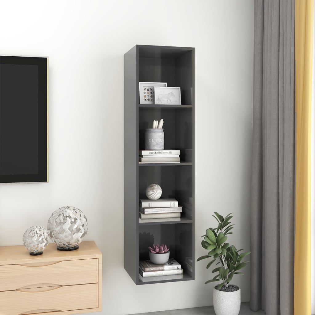 Έπιπλο Τηλεόρασης Κρεμαστό Γυαλ.Γκρι 37x37x142,5 εκ Επεξ. Ξύλο 7