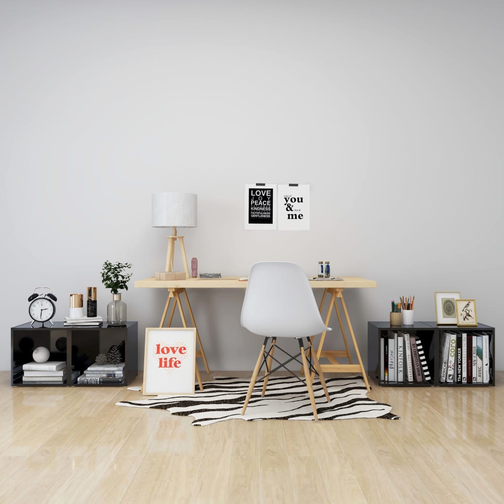 Έπιπλα Τηλεόρασης 4 τεμ. Γυαλ. Μαύρα 37x35x37 εκ. Επεξ. Ξύλο 6