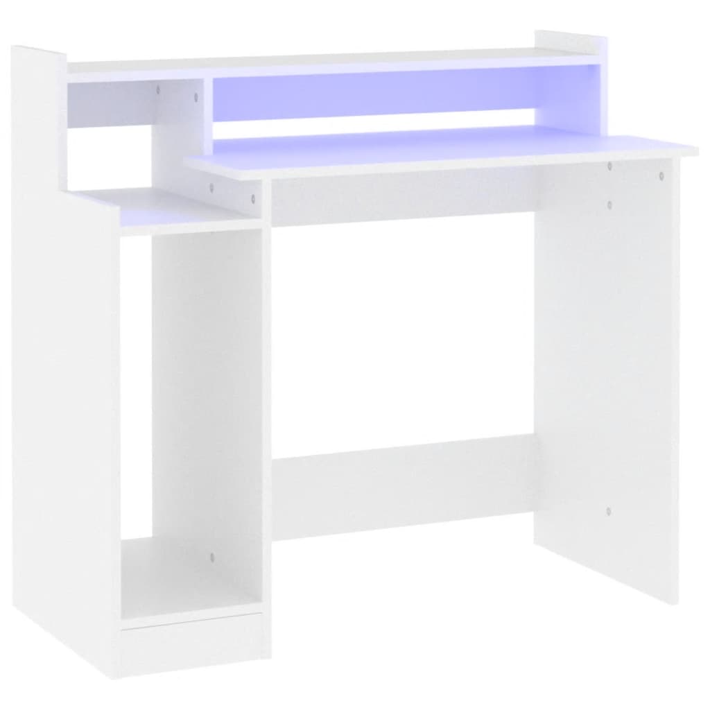 Γραφείο με LED Λευκό 97 x 45 x 90 εκ. από Επεξεργασμένο Ξύλο 2