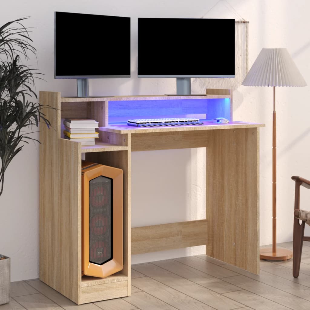 Γραφείο με LED Sonoma δρυς 97x45x90 εκ. Επεξεργ. Ξύλο 1