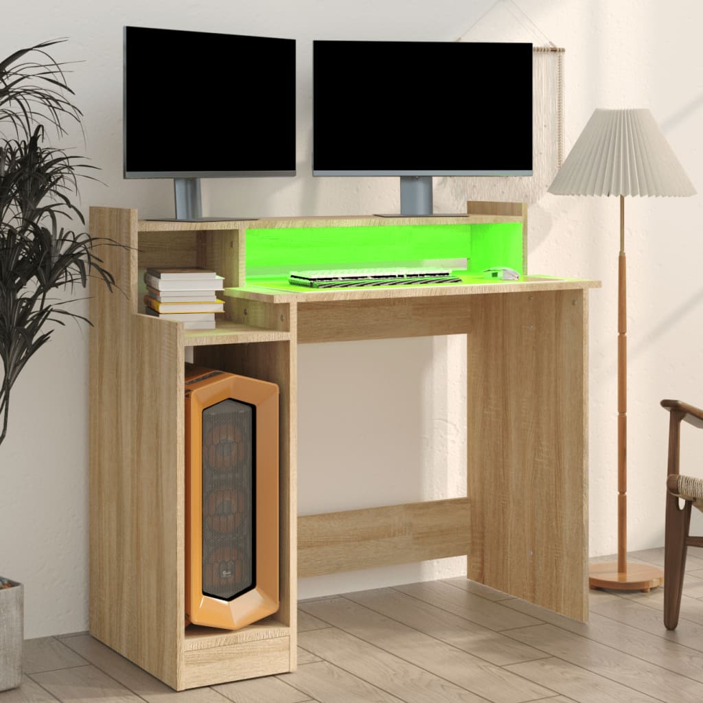 Γραφείο με LED Sonoma δρυς 97x45x90 εκ. Επεξεργ. Ξύλο 4