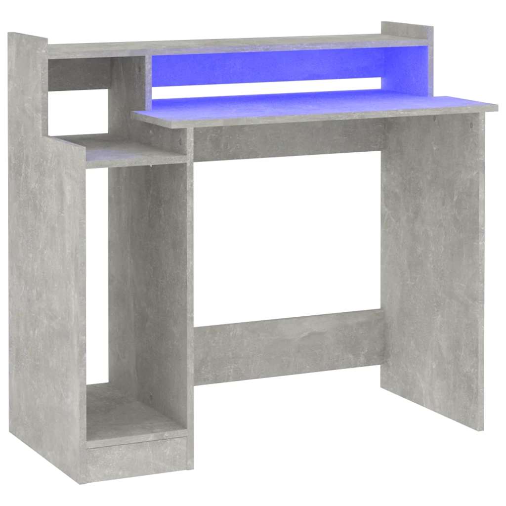 Γραφείο με LED Γκρι Σκυρόδεματος 97x45x90 εκ. Επεξεργ. Ξύλο 2
