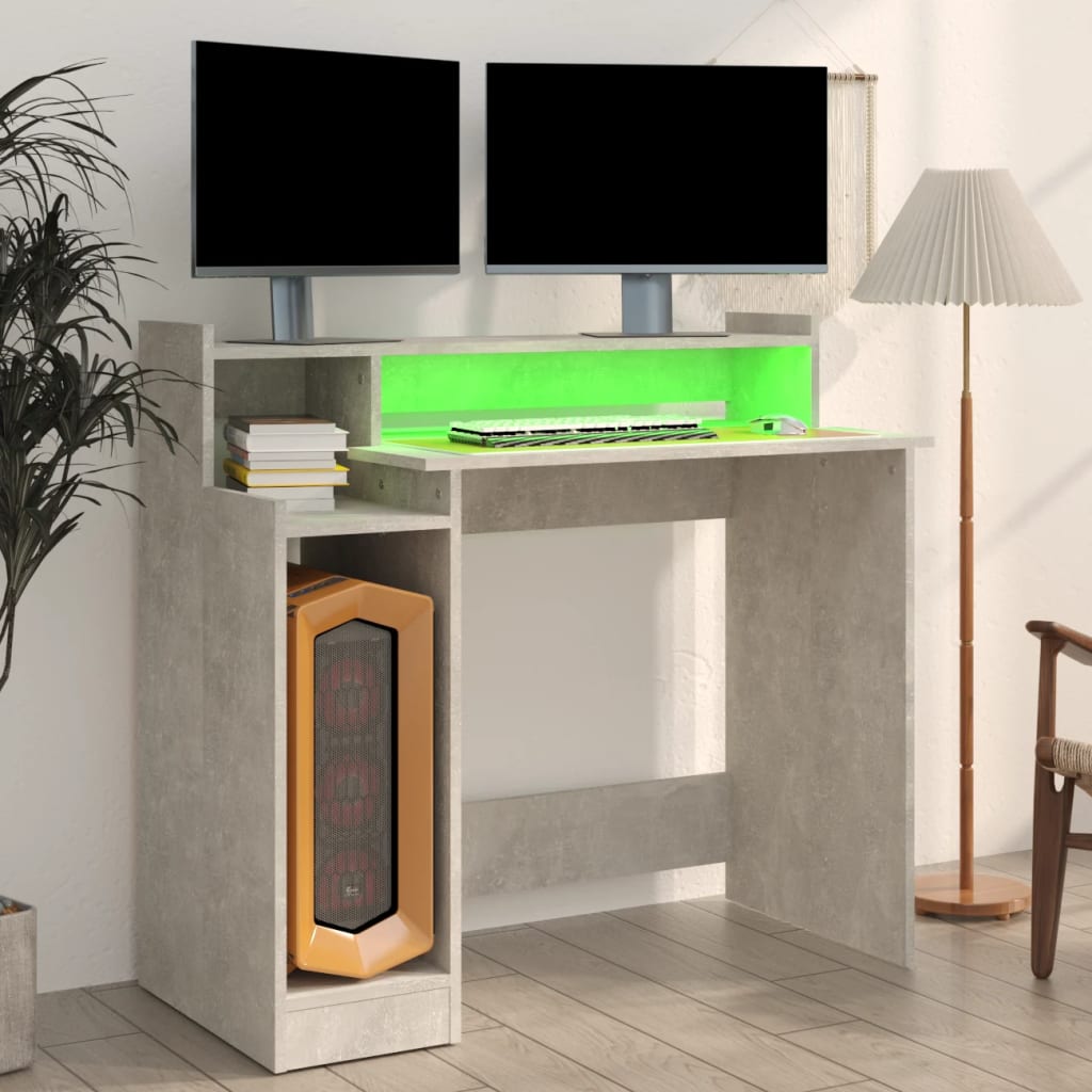 Γραφείο με LED Γκρι Σκυρόδεματος 97x45x90 εκ. Επεξεργ. Ξύλο 5