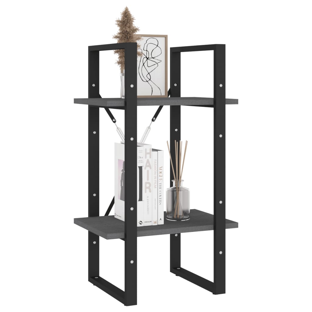 Βιβλιοθήκη με 2 Ράφια Γκρι 40x30x70 εκ. από Μασίφ Ξύλο Πεύκου 4