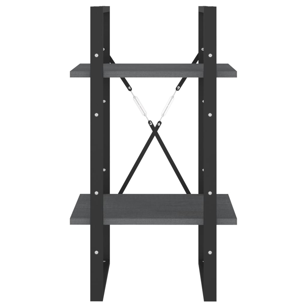 Βιβλιοθήκη με 2 Ράφια Γκρι 40x30x70 εκ. από Μασίφ Ξύλο Πεύκου 5