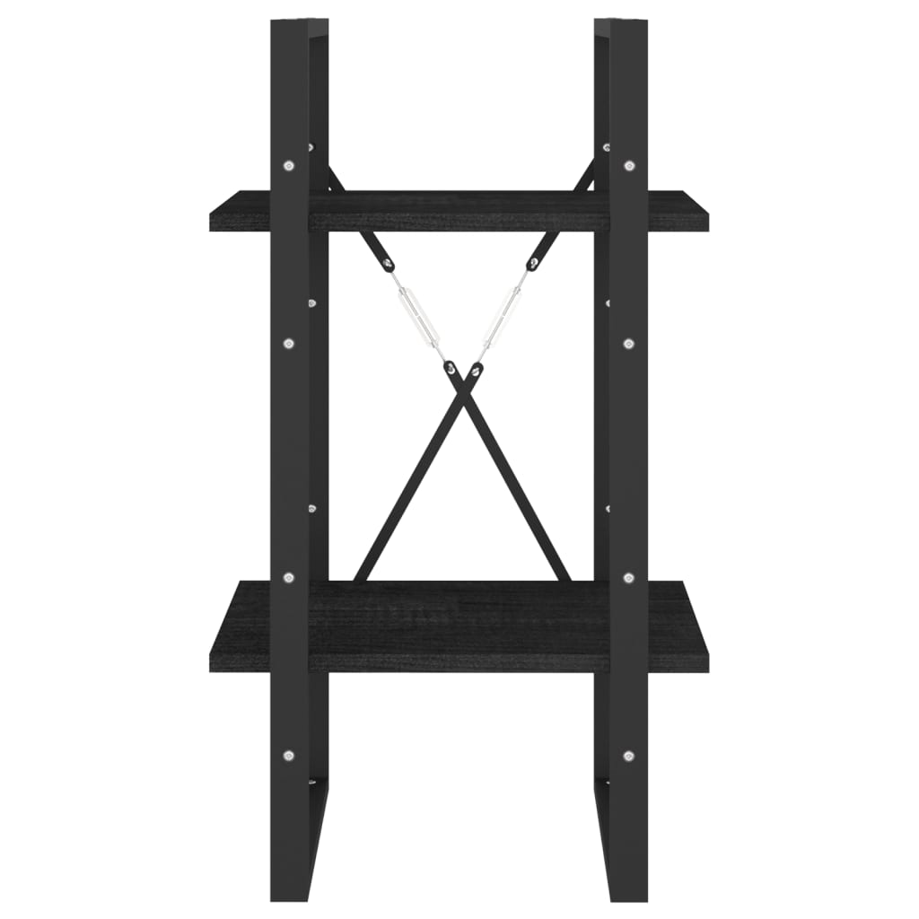 Βιβλιοθήκη με 2 Ράφια Μαύρη 40x30x70 εκ. από Μασίφ Ξύλο Πεύκου 5