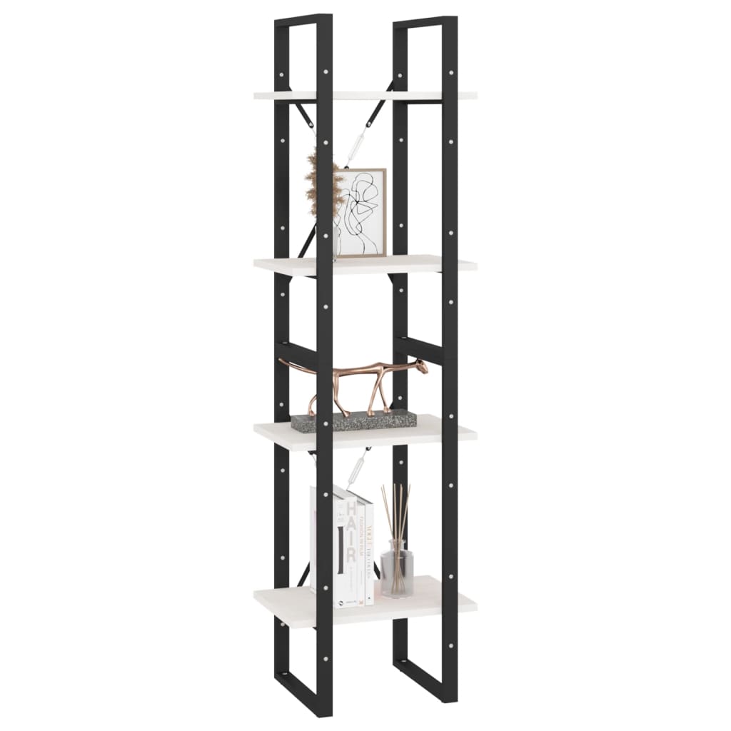 Βιβλιοθήκη με 4 Ράφια Λευκή 40x30x140 εκ. από Μασίφ Ξύλο Πεύκου 4