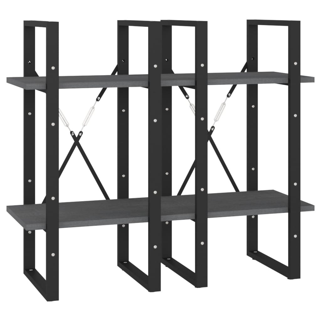 Βιβλιοθήκη με 4 Ράφια Γκρι 40x30x140 εκ. από Μασίφ Ξύλο Πεύκου 7