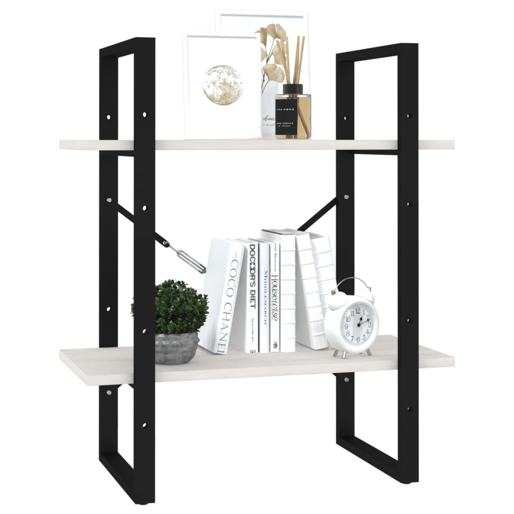 Βιβλιοθήκη με 2 Ράφια Λευκή 60x30x70 εκ. από Μασίφ Ξύλο Πεύκου 4