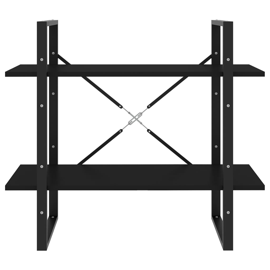 Βιβλιοθήκη με 2 Ράφια Μαύρη 80 x 30 x 70 εκ. από Επεξ. Ξύλο 4