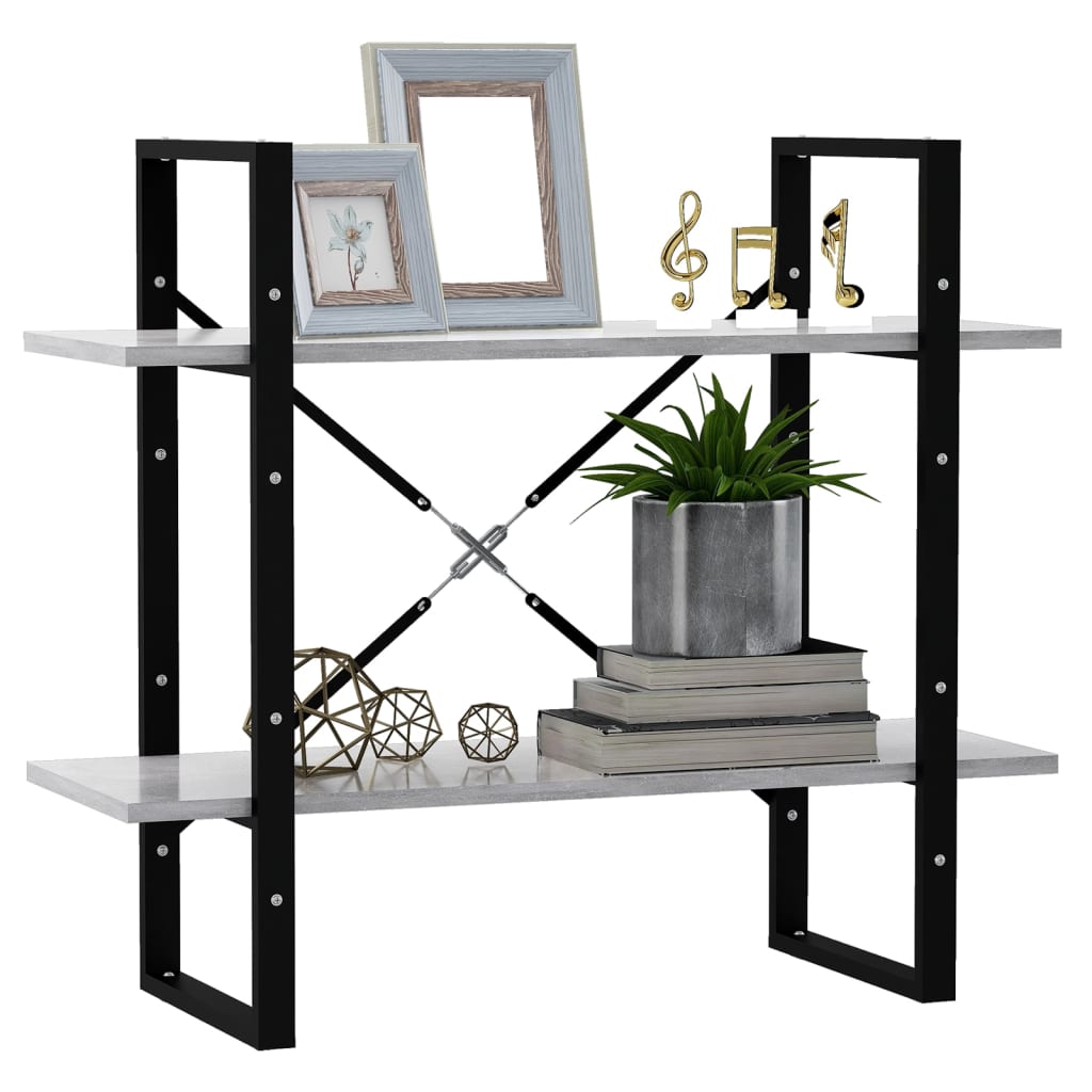 Βιβλιοθήκη με 2 Ράφια Γκρι Σκυρ. 80 x 30 x 70 εκ. Επεξ. Ξύλο 3