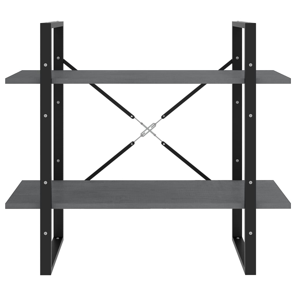 Βιβλιοθήκη με 2 Ράφια Γκρι 80 x 30 x 70 εκ. Μασίφ Ξύλο Πεύκου 5