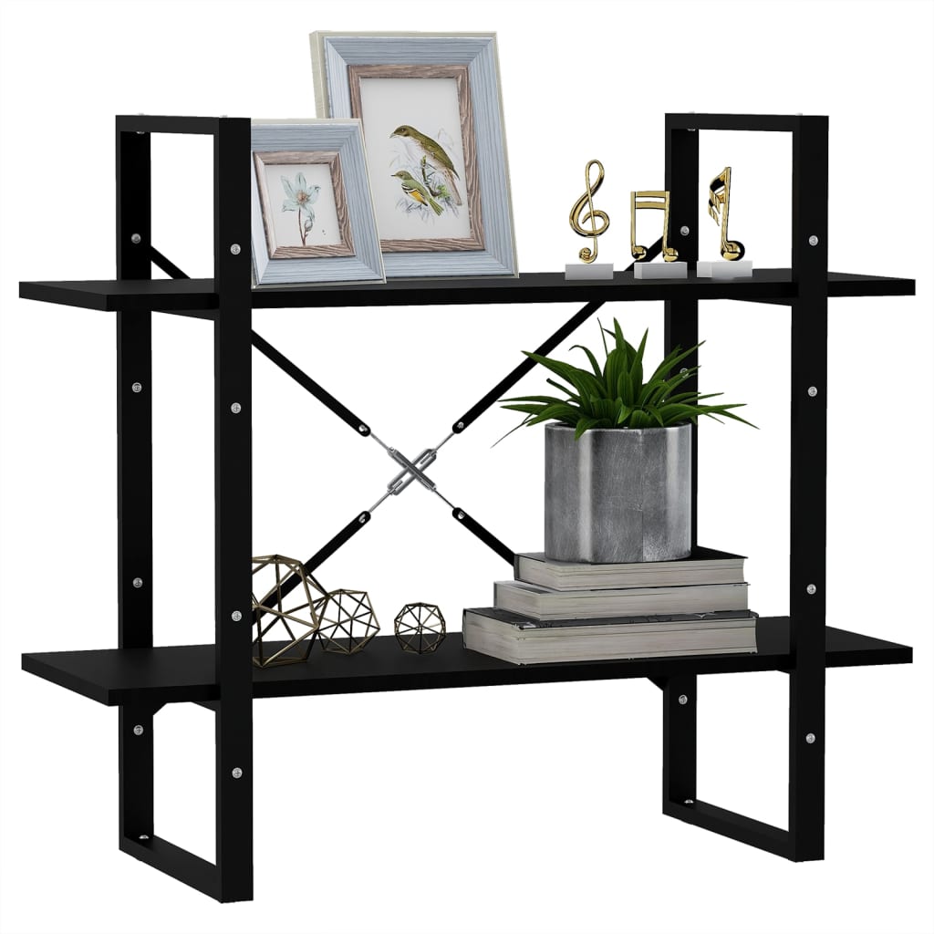 Βιβλιοθήκη με 2 Ράφια Μαύρη 80 x 30 x 70 εκ. Μασίφ Ξύλο Πεύκου 4