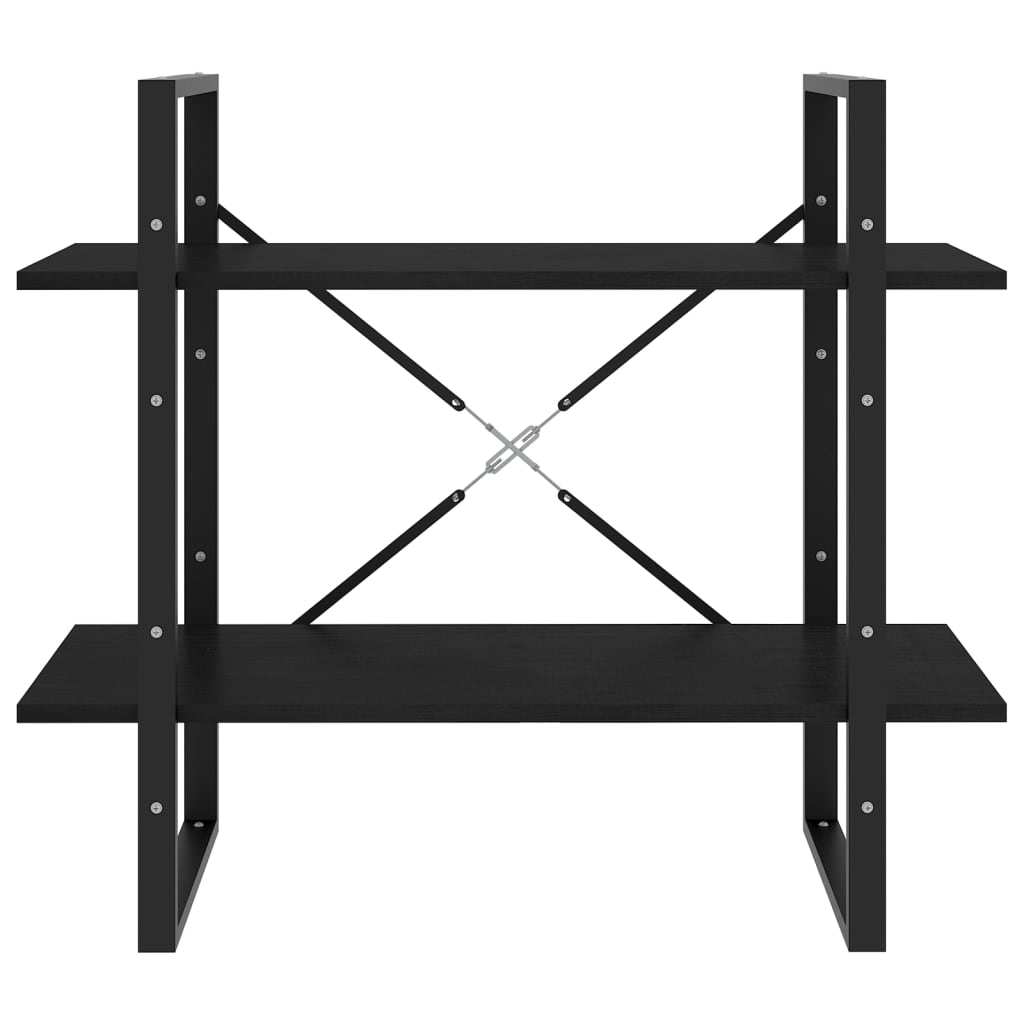 Βιβλιοθήκη με 2 Ράφια Μαύρη 80 x 30 x 70 εκ. Μασίφ Ξύλο Πεύκου 5