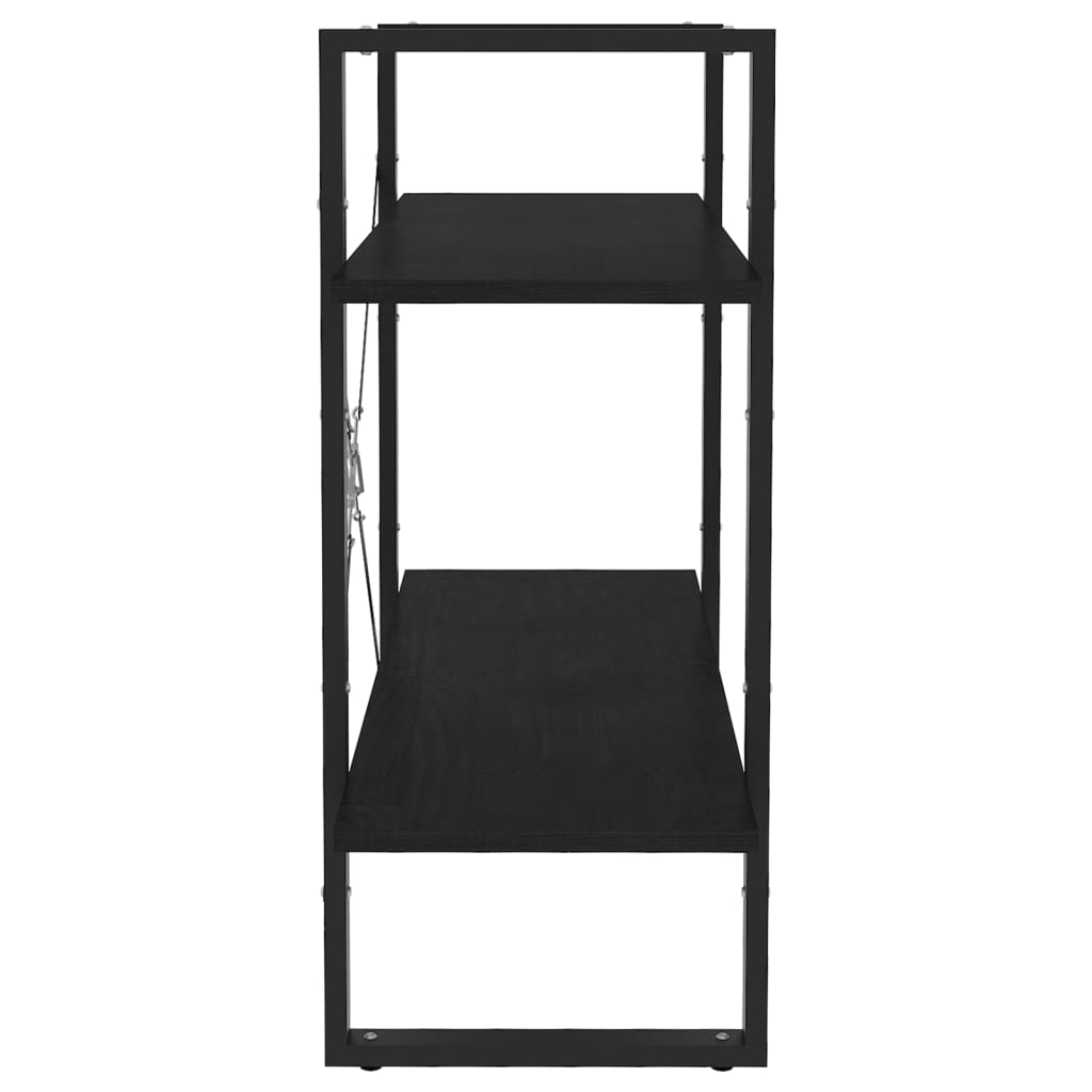 Βιβλιοθήκη με 2 Ράφια Μαύρη 80 x 30 x 70 εκ. Μασίφ Ξύλο Πεύκου 6