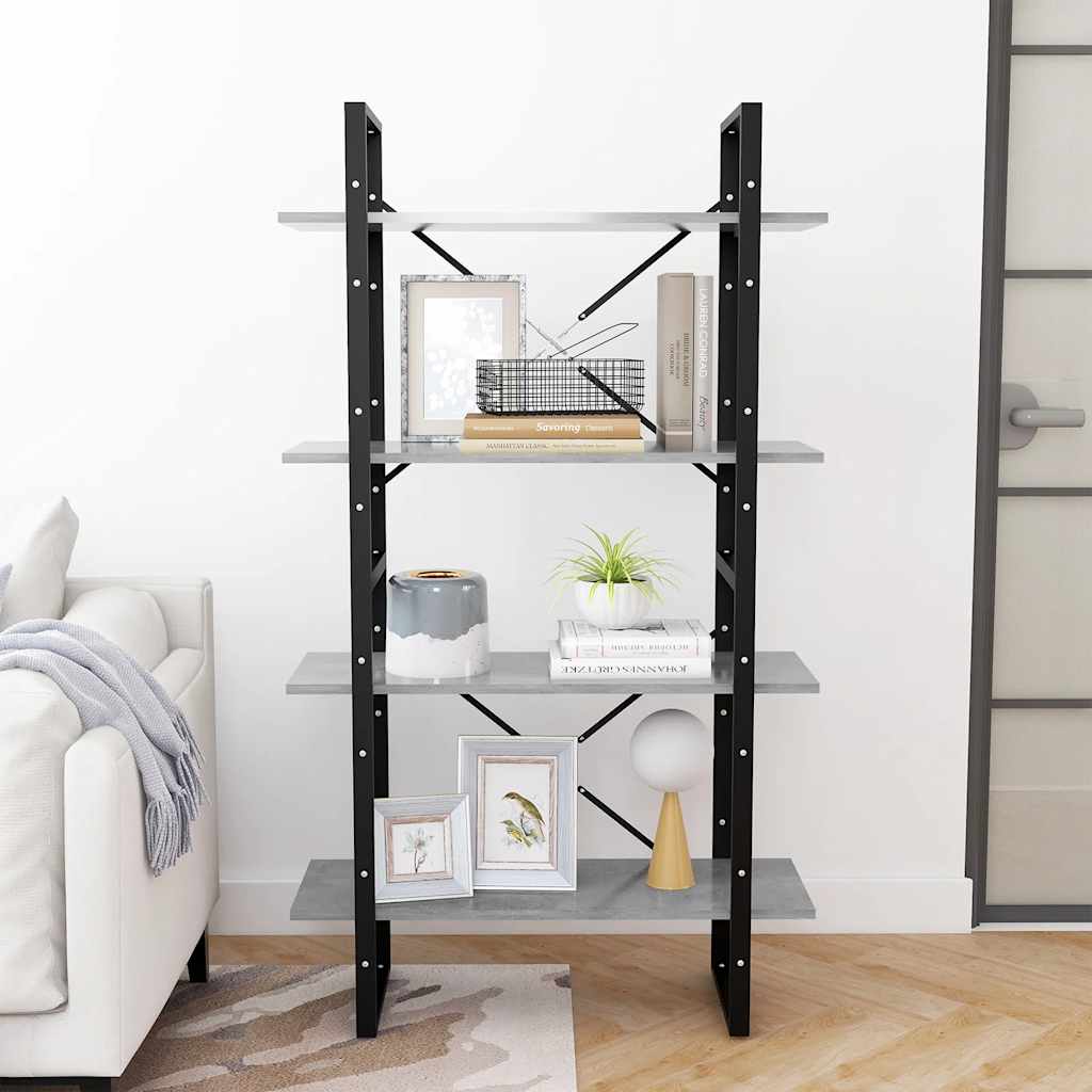 Βιβλιοθήκη με 4 Ράφια Γκρι Σκυρ. 80x30x140 εκ. από Επεξ. Ξύλο 3