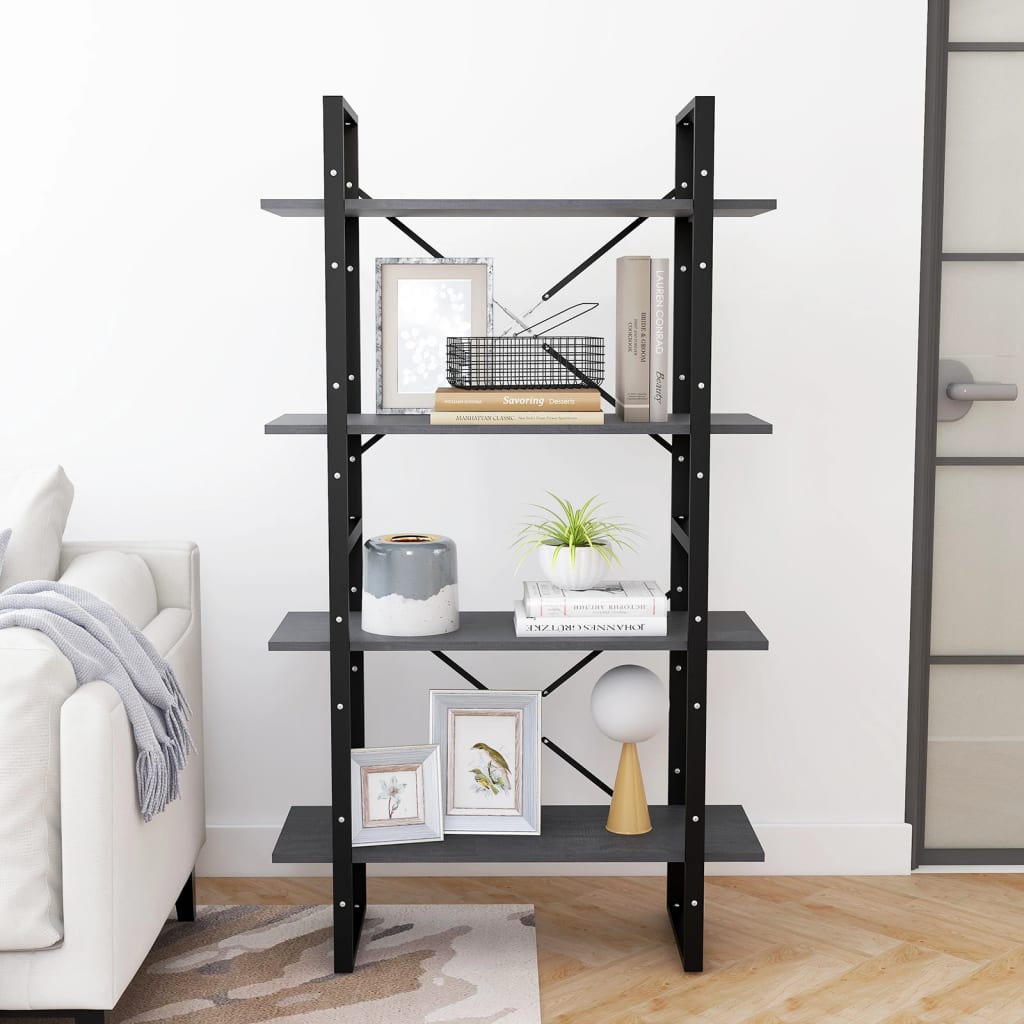 Βιβλιοθήκη με 4 Ράφια Γκρι 80 x 30 x 140 εκ. Μασίφ Ξύλο Πεύκου 3